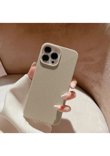 Apple iPhone 14 Pro Max Uyumlu Kılıf Zebana Woven Silikon Kılıf Krem Rengi fiyatları