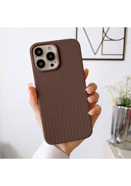 Apple iPhone 14 Pro Max Uyumlu Kılıf Zebana Woven Silikon Kılıf Kahverengi