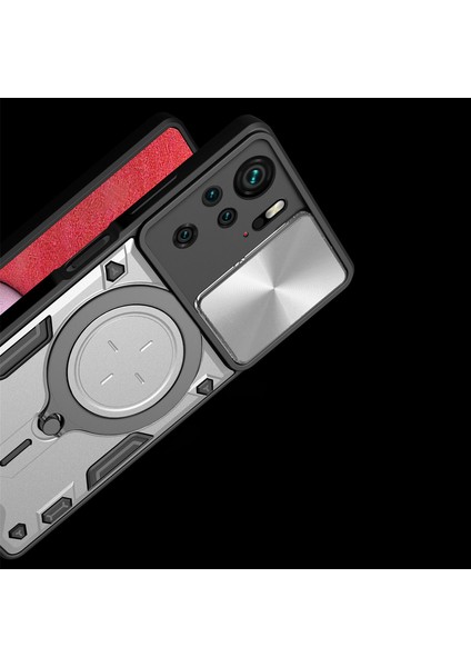 Xiaomi Redmi Note 10S Uyumlu Kılıf Zebana Manyetik Standlı Armor Silikon Kılıf Gri