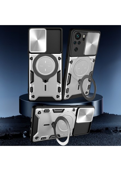 Xiaomi Redmi Note 10S Uyumlu Kılıf Zebana Manyetik Standlı Armor Silikon Kılıf Gri