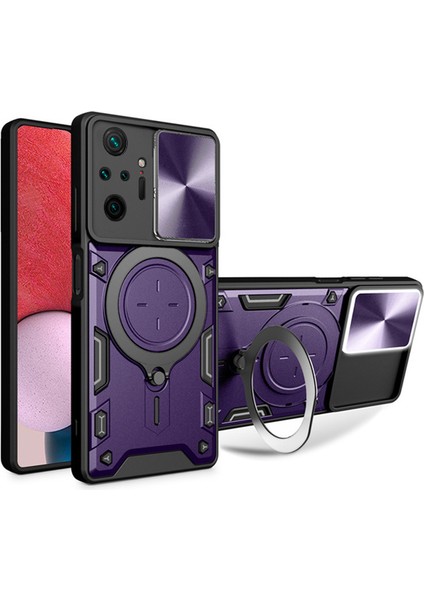 Xiaomi Redmi Note 10 Pro Uyumlu Kılıf Zebana Manyetik Standlı Armor Silikon Kılıf Gri