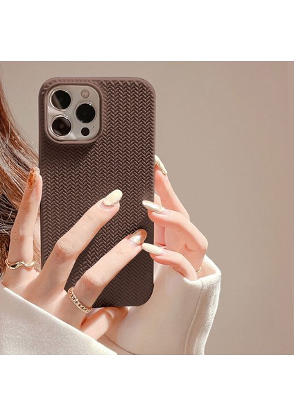 Apple iPhone 14 Pro Max Uyumlu Kılıf Zebana Woven Silikon Kılıf Kahverengi modelleri