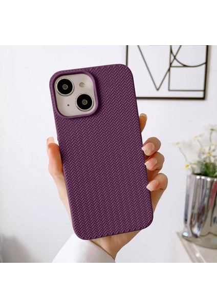 Apple iPhone 15 Uyumlu Kılıf Zebana Woven Silikon Kılıf Derin Mor