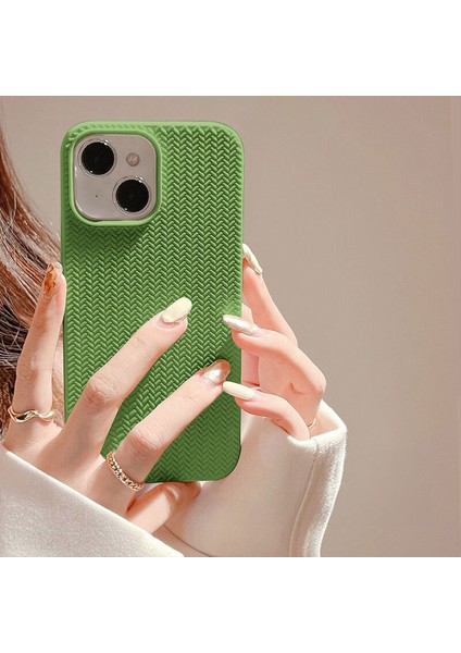 Apple iPhone 15 Uyumlu Kılıf Zebana Woven Silikon Kılıf Açık Yeşil