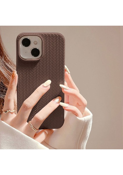 Apple iPhone 15 Uyumlu Kılıf Zebana Woven Silikon Kılıf Kahverengi modelleri