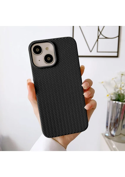 Apple iPhone 15 Plus Uyumlu Kılıf Zebana Woven Silikon Kılıf Siyah