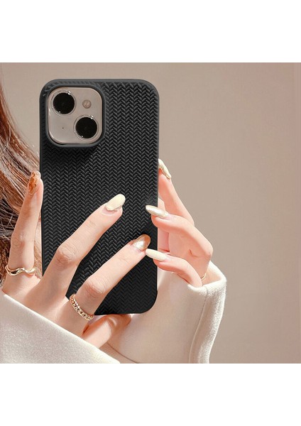 Apple iPhone 15 Plus Uyumlu Kılıf Zebana Woven Silikon Kılıf Siyah