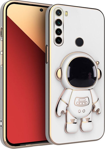 Xiaomi Redmi Note 8 Uyumlu Kılıf Standlı Astronot Silikon Kılıf Beyaz