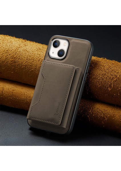 Apple iPhone 13 Uyumlu Kılıf Zebana 2in1 Elite Class Cüzdanlı Deri Kılıf Koyu Kahverengi