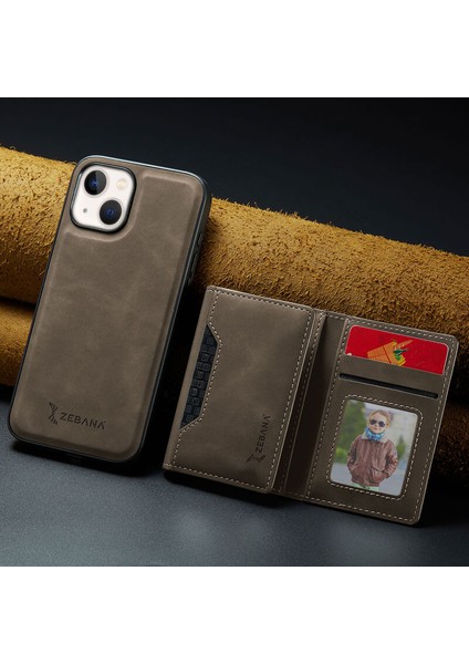 Apple iPhone 13 Uyumlu Kılıf Zebana 2in1 Elite Class Cüzdanlı Deri Kılıf Koyu Kahverengi modelleri