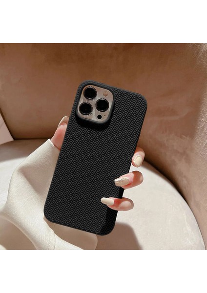 Apple iPhone 15 Pro Uyumlu Kılıf Zebana Woven Silikon Kılıf Siyah