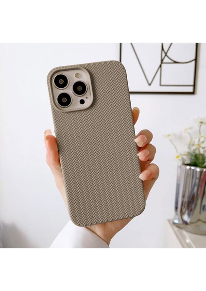 Apple iPhone 15 Pro Max Uyumlu Kılıf Zebana Woven Silikon Kılıf Açık Kahverengi