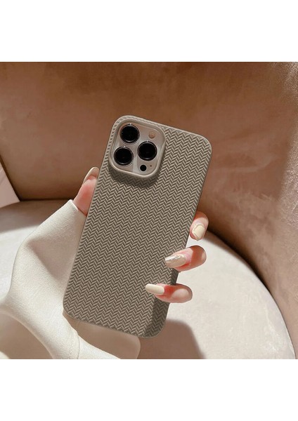 Apple iPhone 15 Pro Max Uyumlu Kılıf Zebana Woven Silikon Kılıf Açık Kahverengi fiyatları