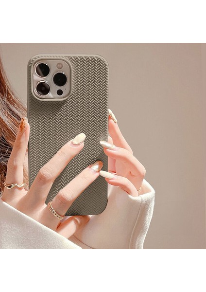 Apple iPhone 15 Pro Max Uyumlu Kılıf Zebana Woven Silikon Kılıf Açık Kahverengi modelleri