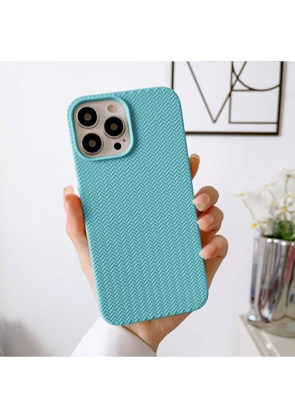 Apple iPhone 15 Pro Max Uyumlu Kılıf Zebana Woven Silikon Kılıf Turkuaz