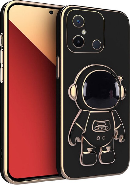 Xiaomi Redmi 12C Uyumlu Kılıf Standlı Astronot Silikon Kılıf Siyah