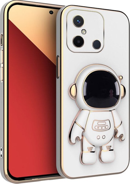 Xiaomi Redmi 12C Uyumlu Kılıf Standlı Astronot Silikon Kılıf Beyaz