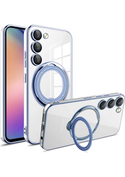 Samsung Galaxy S22 Uyumlu Kılıf Zebana Manyetik Standlı Most Silikon Kılıf (Kablosuz Şarj Destekli) Sierra Mavisi