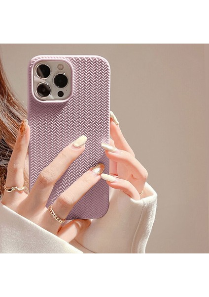 Apple iPhone 15 Pro Max Uyumlu Kılıf Zebana Woven Silikon Kılıf Rose Gold