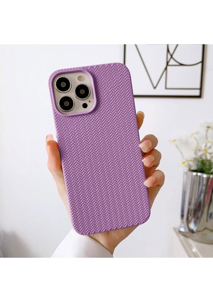 Apple iPhone 15 Pro Max Uyumlu Kılıf Zebana Woven Silikon Kılıf Lila