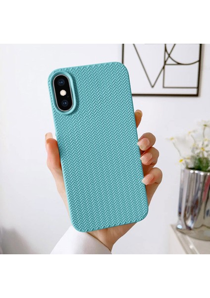 Apple iPhone Xs Uyumlu Kılıf Zebana Woven Silikon Kılıf Turkuaz