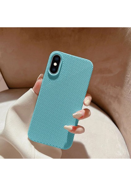 Apple iPhone Xs Uyumlu Kılıf Zebana Woven Silikon Kılıf Turkuaz