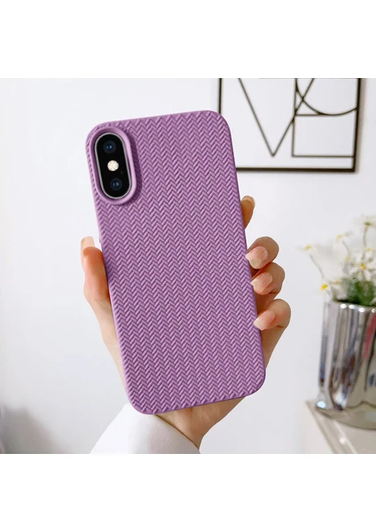 Apple iPhone Xs Uyumlu Kılıf Zebana Woven Silikon Kılıf Lila