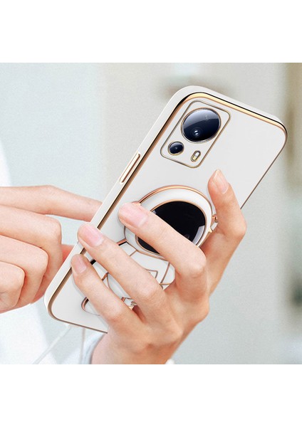 Xiaomi Mi 13 Lite Uyumlu Kılıf Standlı Astronot Silikon Kılıf Beyaz modelleri