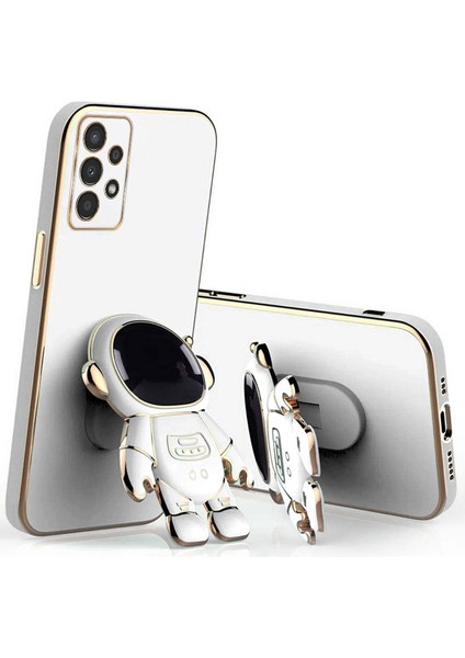 Samsung Galaxy A13 Uyumlu Kılıf Standlı Astronot Silikon Kılıf Beyaz