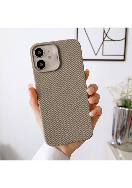 Apple iPhone 11 Uyumlu Kılıf Zebana Woven Silikon Kılıf Açık Kahverengi