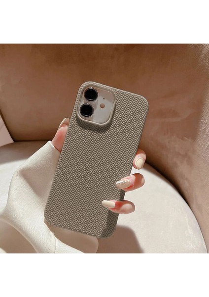 Apple iPhone 11 Uyumlu Kılıf Zebana Woven Silikon Kılıf Açık Kahverengi