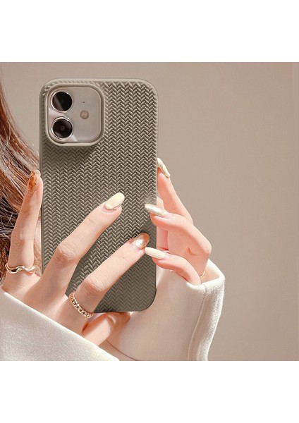 Apple iPhone 11 Uyumlu Kılıf Zebana Woven Silikon Kılıf Açık Kahverengi