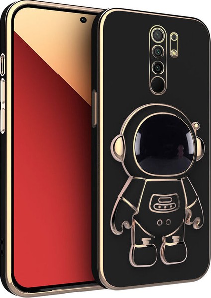 Xiaomi Redmi Note 8 Pro Uyumlu Kılıf Standlı Astronot Silikon Kılıf Siyah