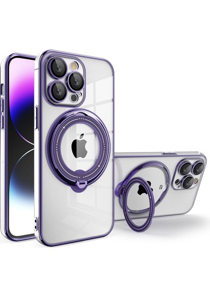 Apple iPhone 14 Pro Max Uyumlu Kılıf Zebana Manyetik Standlı Most Silikon Kılıf (Kablosuz Şarj Destekli) Derin Mor