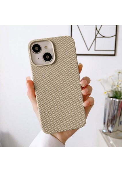 Apple iPhone 13 Uyumlu Kılıf Zebana Woven Silikon Kılıf Krem Rengi