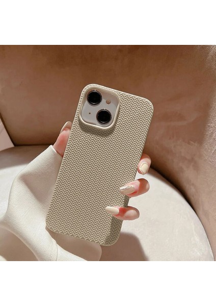 Apple iPhone 13 Uyumlu Kılıf Zebana Woven Silikon Kılıf Krem Rengi