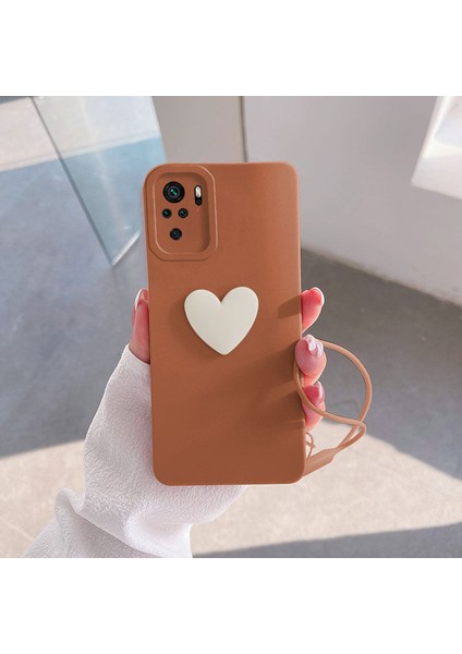 Xiaomi Redmi Note 10S Kılıf Zebana Kalpli Love Kılıf Kahverengi