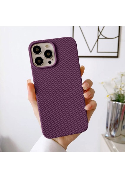 Apple iPhone 13 Pro Max Uyumlu Kılıf Zebana Woven Silikon Kılıf Derin Mor