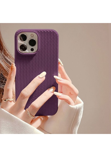 Apple iPhone 13 Pro Max Uyumlu Kılıf Zebana Woven Silikon Kılıf Derin Mor modelleri
