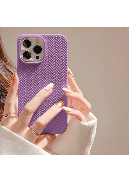 Apple iPhone 13 Pro Max Uyumlu Kılıf Zebana Woven Silikon Kılıf Lila modelleri