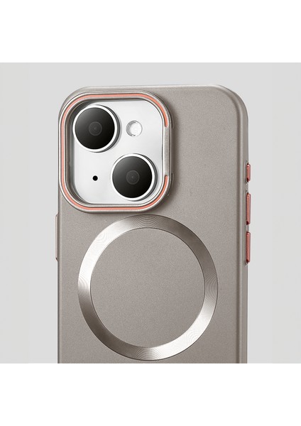 Apple iPhone 15 Uyumlu Kılıf Zebana Titanium Rubber Kılıf (Kablosuz Şarj Destekli) Natürel Titanyum modelleri