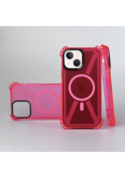 Apple iPhone 14 Uyumlu Kılıf Zebana Airbag Fashion Silikon Kılıf (Kablosuz Şarj Destekli) Kırmızı
