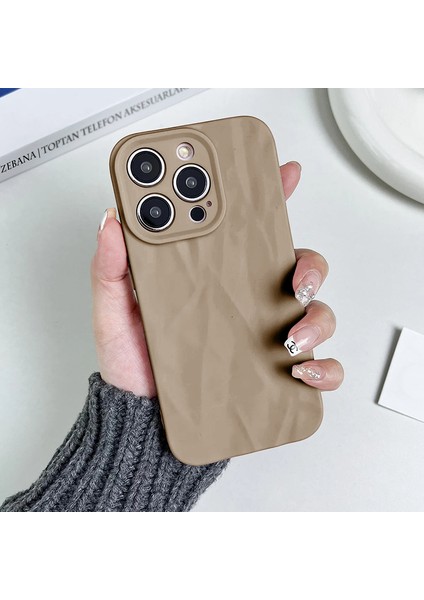 Apple iPhone 14 Pro Max Uyumlu Kılıf Zebana Soft Wrink Silikon Kılıf Açık Kahverengi