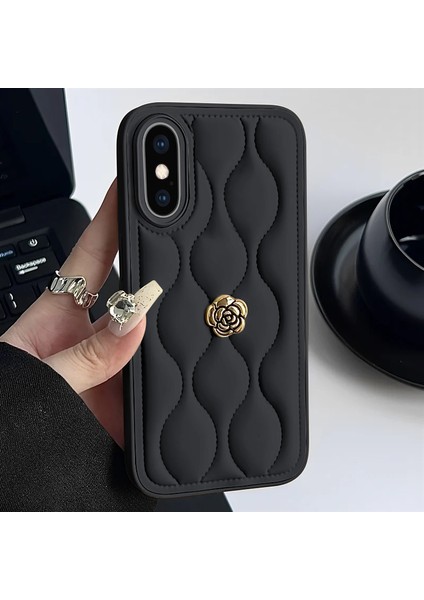 Apple iPhone x Uyumlu Kılıf Zebana Camellia Deri Kılıf Siyah