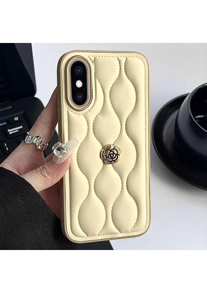 Apple iPhone x Uyumlu Kılıf Zebana Camellia Deri Kılıf Bej