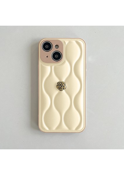 Apple iPhone 15 Plus Uyumlu Kılıf Zebana Camellia Deri Kılıf Bej modelleri