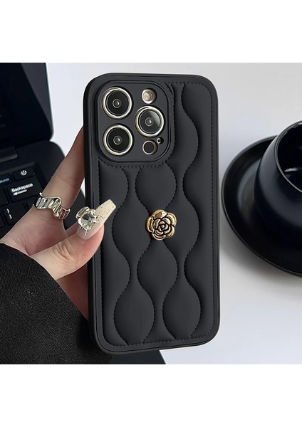 Apple iPhone 15 Pro Uyumlu Kılıf Zebana Camellia Deri Kılıf Siyah