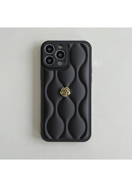 Apple iPhone 15 Pro Uyumlu Kılıf Zebana Camellia Deri Kılıf Siyah