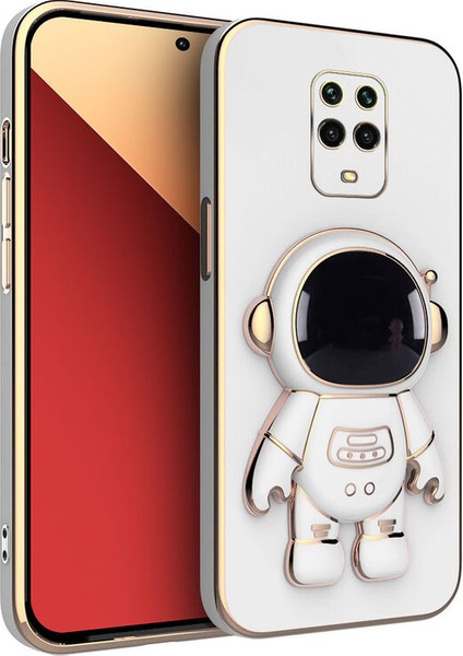 Xiaomi Redmi Note 9s Uyumlu Kılıf Standlı Astronot Silikon Kılıf Beyaz