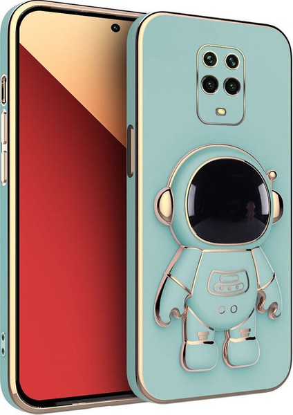 Xiaomi Redmi Note 9s Uyumlu Kılıf Standlı Astronot Silikon Kılıf Açık Mavi